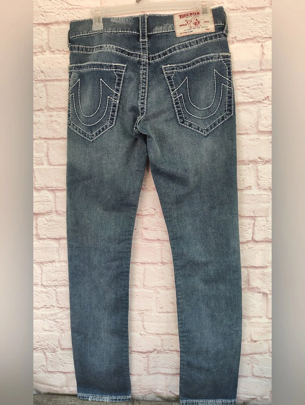 VINTAGE True Religion Slim Jeans Men Sz 29 White Stitched Denim Jeans Y2K